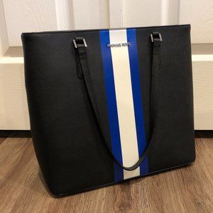 MICHAEL KORS Morgan Leather Stripe Tote - Black